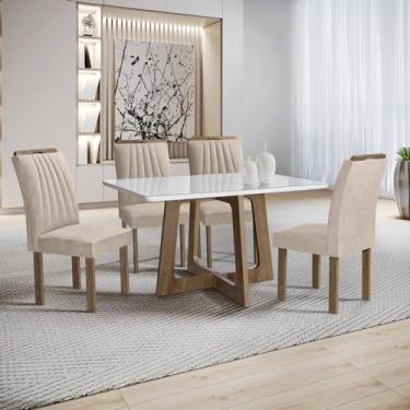Imagem de Conjunto Mesa Arizona 120cm com 4 Cadeiras Arizona Tampo Smart Plus com Vidro Chocolate/Off White/Bege