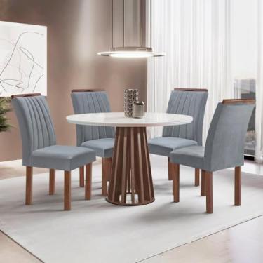 Imagem de Conjunto Mesa Tampo Redondo Plus Vidro Kansas 100cm 4 Cadeiras Arizona Chocolate/off White/suede Cinza