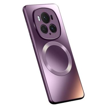 Imagem de LTLMYDAM Capa magnética para Honor Magic 6 Pro, protetor de lente de câmera integrado Slim TPU bumper à prova de choque anti-queda capa de telefone fosca, roxa