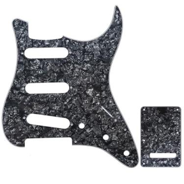Imagem de Musiclily Kit Escudo SSS Pickguard Com Tampa Traseira para Guitarra Fender EUA/Mexicana Made Stratocaster Standard Estilo Moderno, 4 Camadas Preto Perolado