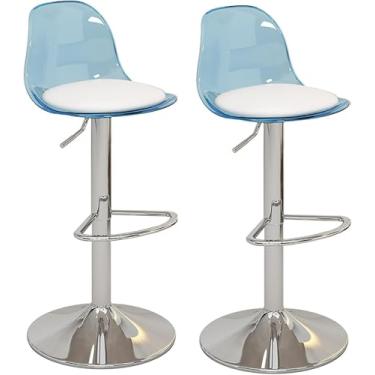 Imagem de Conjunto de 2 bancos de bar em acrílico - cadeiras giratórias elegantes com altura ajustável em couro PU e encosto transparente - bancos de bar modernos para cozinha doméstica, azul