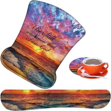 Imagem de Mouse pad ergonômico, almofada de descanso de pulso para mouse + almofada de descanso de pulso para teclado + porta-copos feito de espuma de memória, fácil de usar e aliviar a dor no pulso,