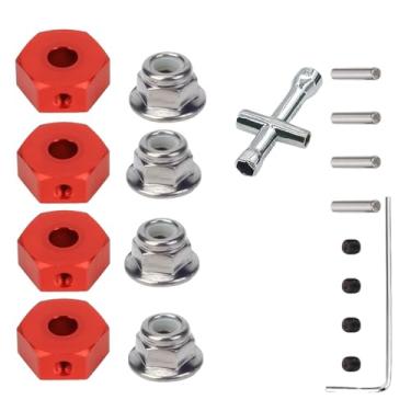 Imagem de SDSLD 4X Upgraded Alloy 14mm Wheel Hex Hub Adaptor Kit with M4 Serrated Lock Nuts for ARRMA 3s, Mega550, Vorteks, Senton, Granite, Big Rock, Typhon Models Red