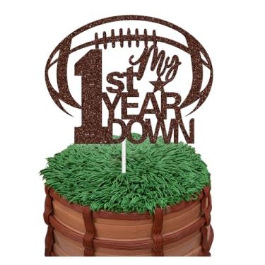 Imagem de My 1st Year Down Cake Topper, American Football Touchdown One Year Birthday Party Decoration, Sports Theme Baby Shower / 1st Birthday Party Decorations Supplies for Boys