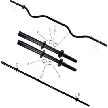 Imagem de Kit Barra W + Par De Barras Ocas De 40cm + Barra Body Pump 120cm acompanham presilhas Para Academia Musculação Treino Funcional Fitness