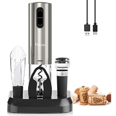 Imagem de Flauno Abridor de vinho elétrico com base de carregamento, saca-rolhas elétrico, abridor de garrafa de vinho automático com cortador de alumínio, despejador de aerador de vinho, 2 rolhas a vácuo,