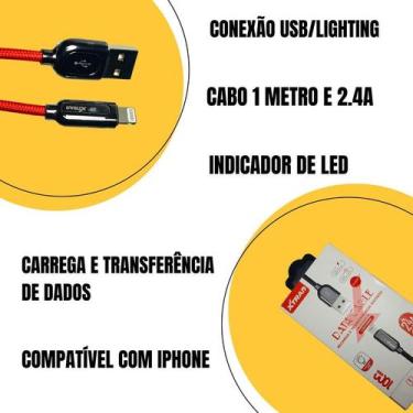 Imagem de Cabo Para Celular Iphone Lighting Indicador de LED Trançado A1070 - XT