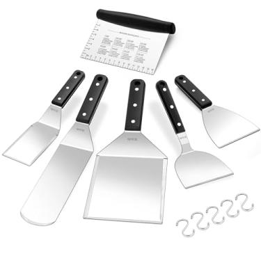 Imagem de HaSteeL Espátula de chapa de aço inoxidável 18/10, conjunto de 11 acessórios para churrasqueira, espátula de metal resistente e raspador de chapa para fogão Teppanyaki, frigideira, acampamento,