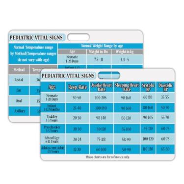 Imagem de Besttile 3 cartões de crachá pediátricos de sinais vitais, compactos 5 x 9 cm, ferramenta médica profissional