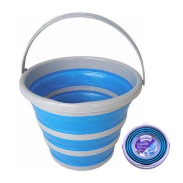 Imagem de Balde Dobrável Tipo Sanfona 10L - Retrátil Limpeza - CasaMia, Azul