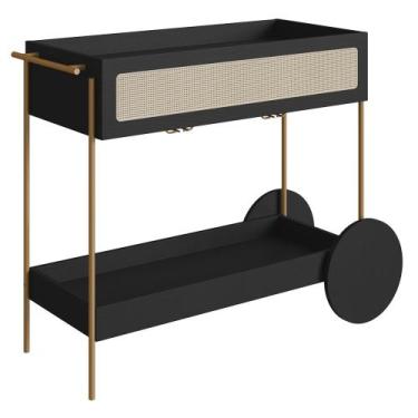 Imagem de Carrinho Bar 1 Gaveta Porta Taça Pé Metal Arlo A10 Nero/Dourado - Mpoz