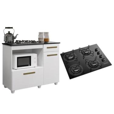 Imagem de Kit Balcão Para Cooktop Cozinha Kaiki Violeta Branco com Fogão Cooktop