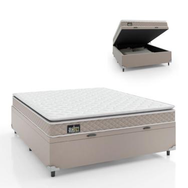 Imagem de Cama Box Baú Casal Colchão D33 Pillow Top Millenium 138x188x57cm Bege - Suporta até 120kg por Pessoa