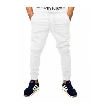 Imagem de calça jeans jogger masculina jeans rasgado, sarja com elastico e bolso