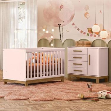 Imagem de Quarto Infantil Completo Lion 1 Porta 4 Gavetas Rosa - Pnr Móveis, Ros