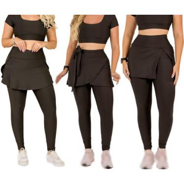 Imagem de Kit 3 Calças Legging Saia Com Bolso Moda evangélica Fitness Suplex Tre