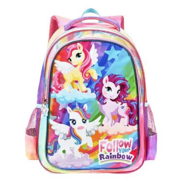 Imagem de Mochila De Costas Escolar Infantil Unicórnio Rainbow Follow - Denlex, 