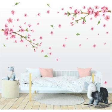 Imagem de Adesivo de Parede Galho de Cerejeira Duplo Sakura Aquarela - Colakoala
