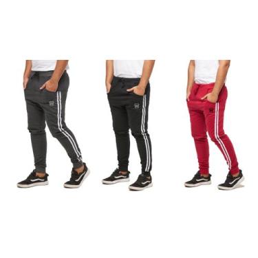 Imagem de Kit com 03 calças de moletom masculina wooks saruel skinny sport luxo,