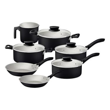 Imagem de Jogo de Panelas Tramontina Linz em Alumínio com Revestimento Interno e Externo em Antiaderente Starflon Max Preto 07 Peças