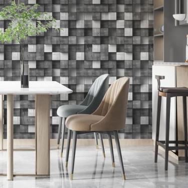 Imagem de Papel De Parede Vinílico Bloco Madeira Preto Efeito visual 3D Sala 2m 