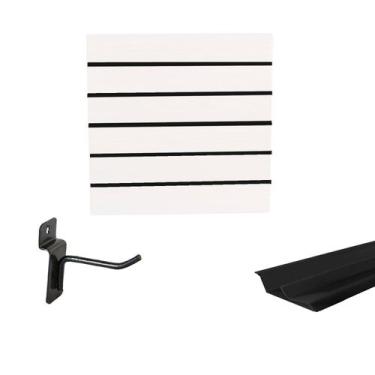 Imagem de Painel Canaletado Branco em Mdf 0,61 x 0,61m com Perfil Pvc Preto e 10