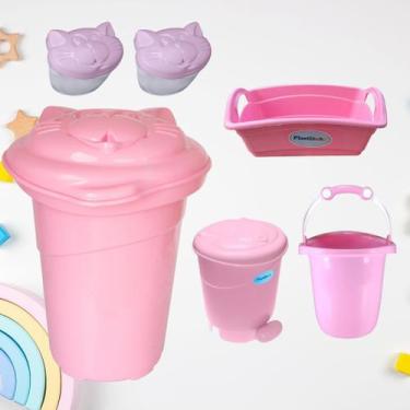 Imagem de Organizador quarto bebê cesto roupa lixeira pedal balde banho - PLASTB