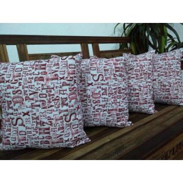 Imagem de Kit 4 Capas Almofadas Jacquard Estampado  LETRA  COM VERMELHO 45x45 Cm