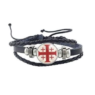 Imagem de Pulseira Cruz de Jerusalém das Cruzadas Unissex e Ajustável - RECANTO 