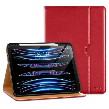 Imagem de DTTO Capa para iPad Pro 12,9 6ª/5ª/4ª/3ª geração 2022/2021/2020/2018, capa de couro premium com suporte para Apple Pencil integrado - despertar/hibernar automático e vários ângulos de visualização, vermelho