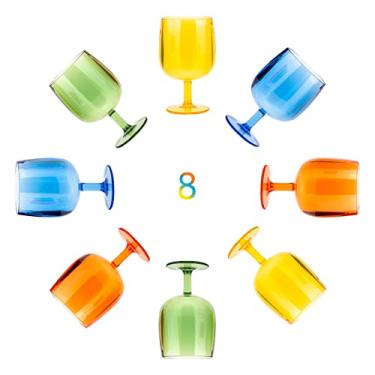 Imagem de KOXIN-KARLU Copos de acrílico clássicos empilháveis com hastes de vinho de 340 g (8, multicoloridas)