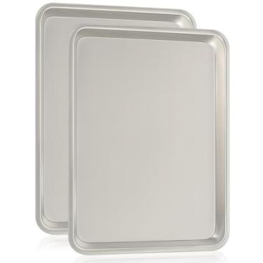 Imagem de Conjunto de assadeiras de qualidade comercial, assadeira de alumínio natural, assadeira antiaderente Umite Chef resistente à deformação, formas grossas para assar, assar (pacote com 2, 13i x 24 cm)