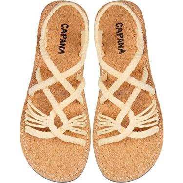 Imagem de Capana Sandálias rasteiras femininas de tecido - Trançado com tiras, sandálias de praia para mulheres verão elegante, sandálias boêmia de corda, sapatos femininos casuais de primavera, sapatilhas Boho