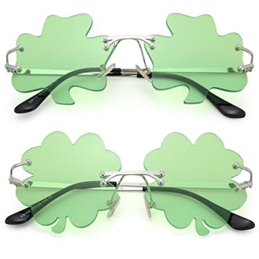 Imagem de NULOOQ Óculos de sol do Dia de São Patrício, trevo irlandês, verde, trevo de quatro folhas, acessórios para fantasia de duende, A2* (trevo leve + trevo de quatro folhas claro) - pacote com 2, Medium