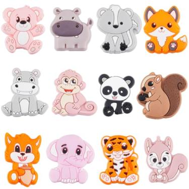 Imagem de SUNNYCLUE 1 caixa, 12 peças, contas de silicone de animais, contas focais de borracha, desenho animado, tigre, panda, espaçador solto, espaçador, contas dupla-face para canetas com contas, kit de