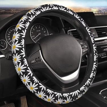 Imagem de MAGIFUN Capa de volante margarida hippie boêmia floral branca capa de volante de carro para mulheres meninas 38 cm ajuste Auto SUV Sedan Vans caminhões