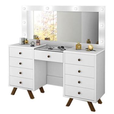 Imagem de Penteadeira Camarim Com Espelho 9 Gavetas Mila Branco - Móveis Lupi - 