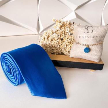 Imagem de Kit gravata mais pulseira para padrinhos de casamento azul royal grava
