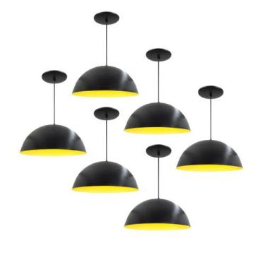 Imagem de Kit 6 Luminária Pendente Meia Lua 50cm Interior Amarelo Com Fiação 110