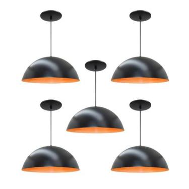 Imagem de Kit 5 Luminária Pendente Meia Lua 40cm Com Interior Laranja Fiação 110