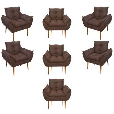 Imagem de Kit 07 Poltronas Decorativas Opala Retro Consultório Suede Cor:marrom