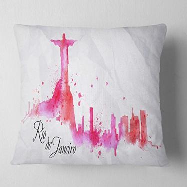 Imagem de Designart Capa de almofada com estampa de paisagem urbana com silhueta vermelha Rio de Janeiro para sala de estar, sofá 66 x 66 cm