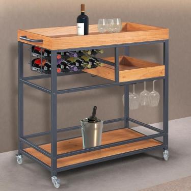 Imagem de Adega/ Carrinho Viena Base em Aço Industrial e Tampo em Madeira Laminado Espresso Móveis Cinamomo