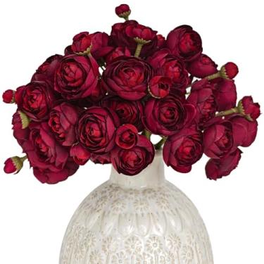 Imagem de Letjolt Ranunculus Flor artificial 18 peças de seda vermelha ranúnculo casamento buquê de noivado centros de mesa arranjos decorações de chá de panela, decoração de casa, vermelho escuro