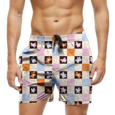 Imagem de Short Praia Shorts Banho Bermuda Verão Flores Xadrez Colorido 1250 - S
