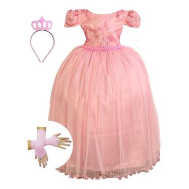 Imagem de Vestido Festa Formatura Longo Rosa Luxo Com Luva E Tiara - Pingo De Ge