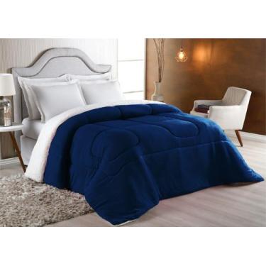 Imagem de Coberdrom Queen Size Dupla Face - Sherpa com Manta Coral Fleece Marinh