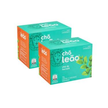 Imagem de Chá Leão De Hortelã Com 15 Saquinhos kit 2, Bebida Quente Fria Suco Su