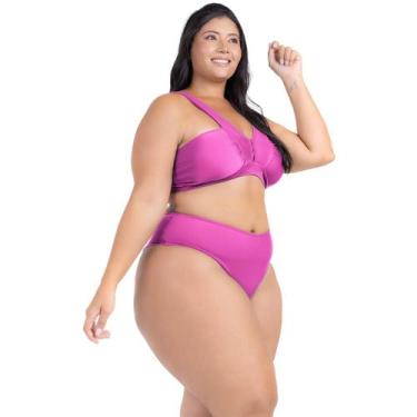 Imagem de Biquini Cós Alto Sustentação Plus Size Alças Largas Decote - HYPE MODA