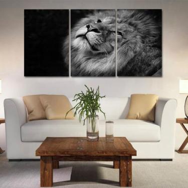 Imagem de Quadros mosaico tigre e leão med. 105x65 ps 2mm adesivo fosco borda in